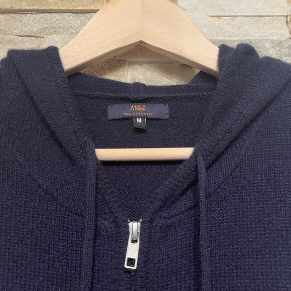 A to Z by Quince Mongolian Cashmere Full Zip Hoodie Sweater | Navy M New NWOT - Picture 6 of 10